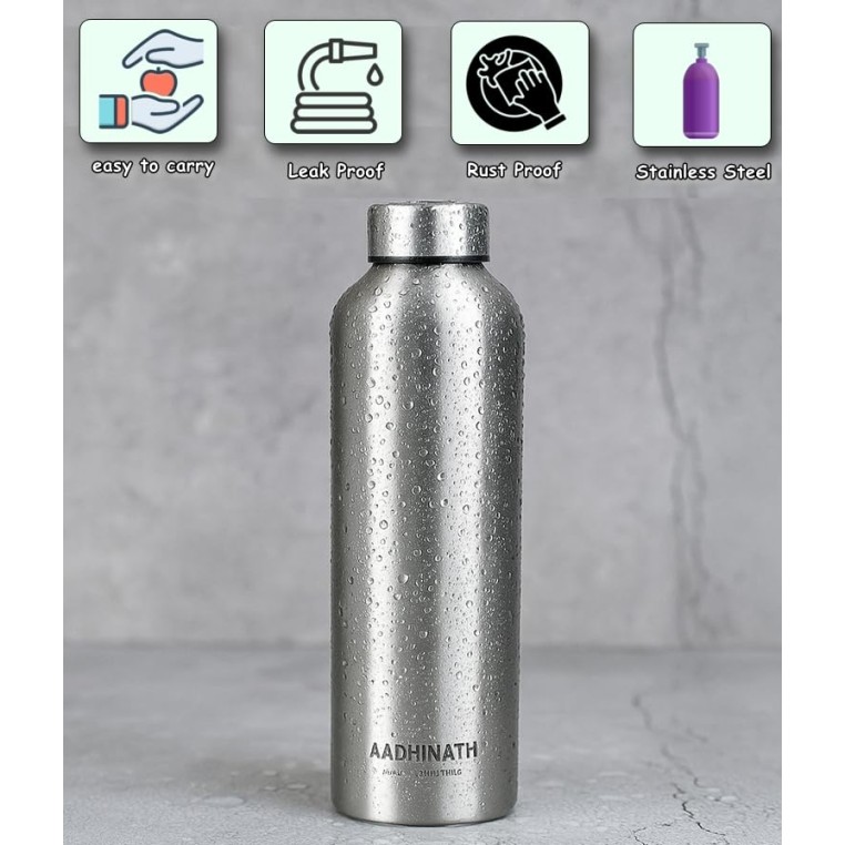 Aadhinath Stainless Steel Water Bottle – Leak-Proof, Rust-Free, BPA-Free, Eco-Friendly Bottle for Home, Office, Gym & Travel – 900 ml glossy finish pack of 1