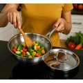 Aadhinath Stainless Steel Frypan with lid - Heavy Bottom - Induction Gas Compatible, Dishwasher Safe, 5-Year Warranty Versatile Fry Pan for Cooking 20 cm