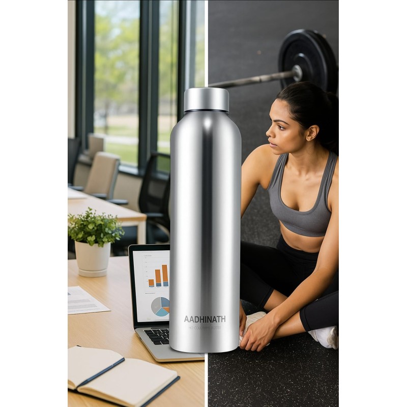Aadhinath Stainless Steel Water Bottle – Leak-Proof, Rust-Free, BPA-Free, Eco-Friendly Bottle for Home, Office, Gym & Travel – 900 ml glossy finish pack of 1