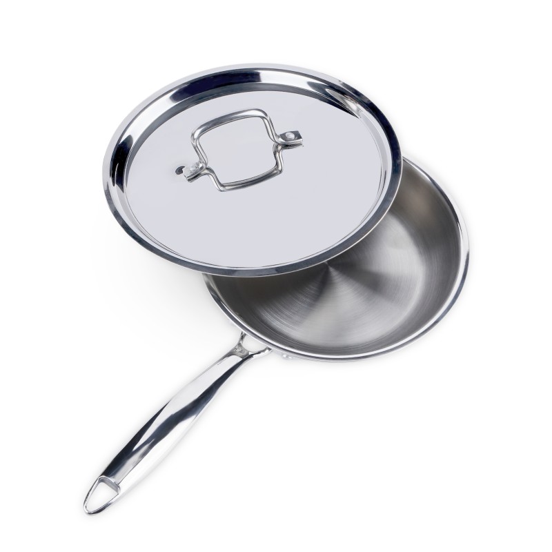 Aadhinath Stainless Steel Frypan with lid - Heavy Bottom - Induction Gas Compatible, Dishwasher Safe, 5-Year Warranty Versatile Fry Pan for Cooking 20 cm