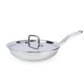 Aadhinath Stainless Steel Frypan with lid - Heavy Bottom - Induction Gas Compatible, Dishwasher Safe, 5-Year Warranty Versatile Fry Pan for Cooking 26 cm