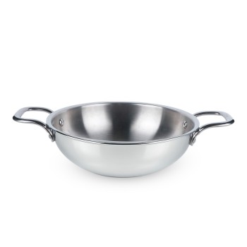 Aadhinath Triply Stainless Steel Kadai, Works on Induction & Gas, 22 cm 5-years Warranty
