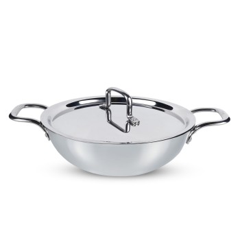 Aadhinath Triply Stainless Steel Kadai, Works on Induction & Gas, 28 cm 5-years Warranty