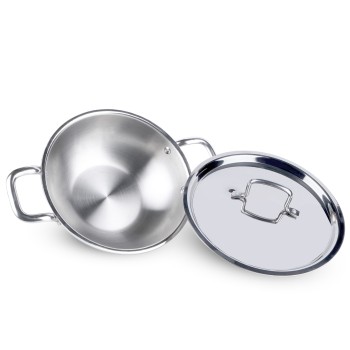 Aadhinath Triply Stainless Steel Kadai, Works on Induction & Gas, 18 cm, 5-Year Warranty