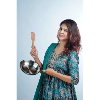 Aadhinath Stainless Steel Frypan with lid - Heavy Bottom - Induction Gas Compatible, Dishwasher Safe, 5-Year Warranty Versatile Fry Pan for Cooking 20 cm