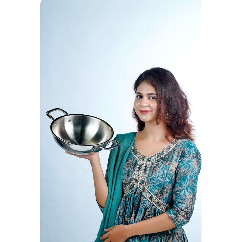 AADHINATH TRI-PLY Stainless Steel Kadhai with Lid, Kadai for Cooking, Tri-ply kadai Metal spatula friendly, Induction & Gas stove Compatible, 22 cm AADHINATH TRI-PLY Stainless Steel Kadhai with Lid, Kadai for Cooking, Tri-ply kadai Metal spatula friendly, Induction & Gas stove Compatible, 22 cm