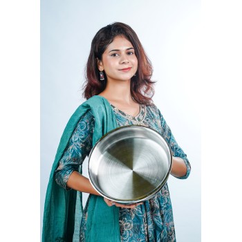 Aadhinath triply Premium Stainless Steel Shallow Tope – Wide Flat Bottom Cookware for Boiling, Heating and Serving with 5 years warranty Rust-Free, Mirror Finish Steel Pot for Gas Stove 20 cm