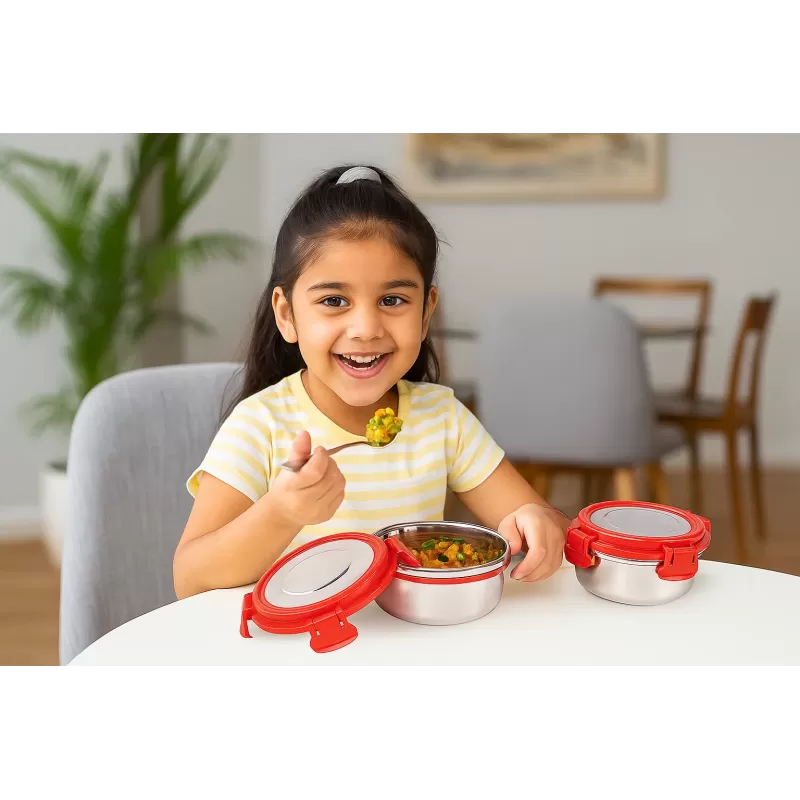 Aadhinath Lock n Safe Stainless Steel Lunch Box with Leak-Proof detachable Lock Lids for School, college, Office, Travel and storage 500 ml pack of 1 