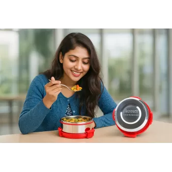 Aadhinath Lock n Safe Stainless Steel Lunch Box with Leak-Proof  detachable Lock Lids for School, college, Office, Travel and storage 300 ml pack of 2