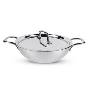 AADHINATH TRI-PLY Stainless Steel Kadhai with Lid, Kadai for Cooking, Tri-ply kadai Metal spatula friendly, Induction & Gas stove Compatible, 24 cm